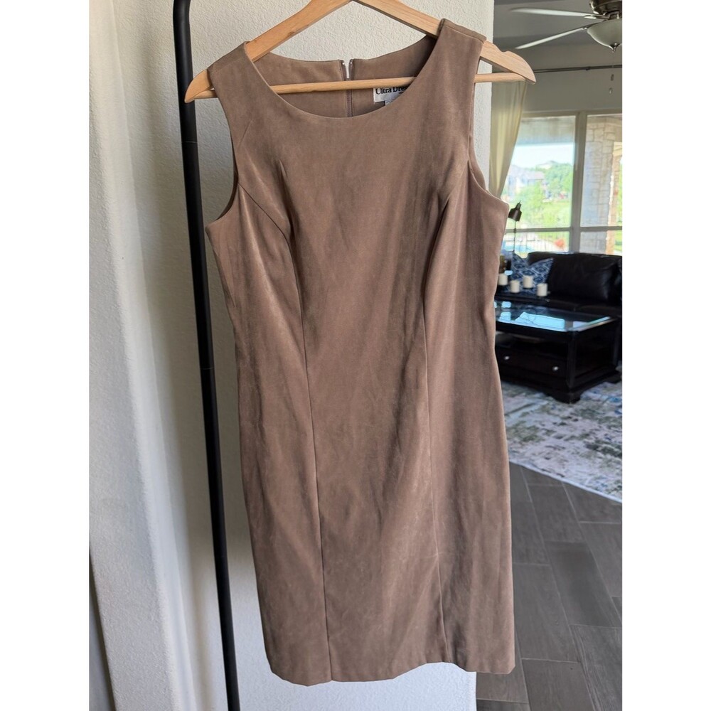 Ultra Dress Collection Sleeveless Faux-Suede Midi Dress - Taupe Brown 8